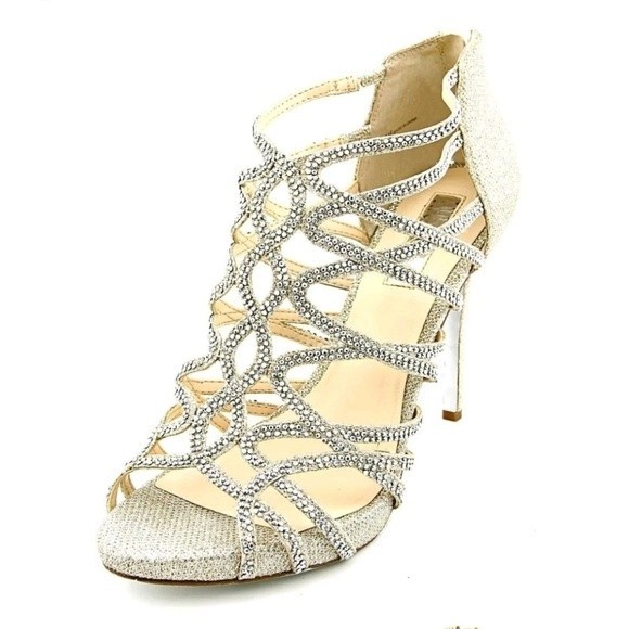 INC International Concepts champagne Gold heel sandal shoes Size 6M - Picture 1 of 11